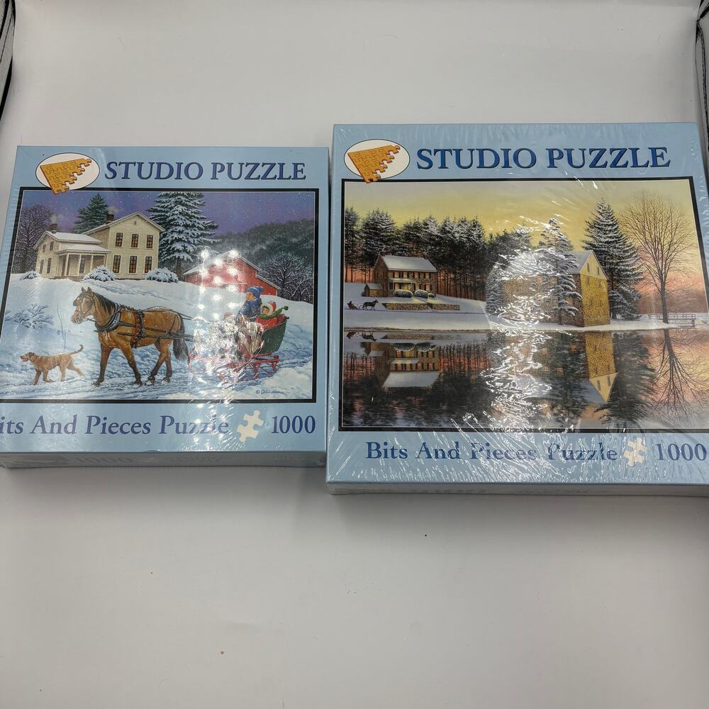 Lot 2 New Bits and Pieces Jigsaw Puzzles 100 pc ea. Carriage Snow Winter Scenes
